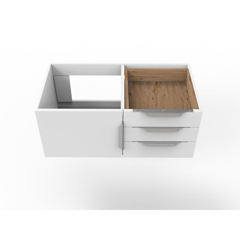 Base de meuble-lavabo simple 35 po fixée au mur seulement, Blanc / nickel brossé