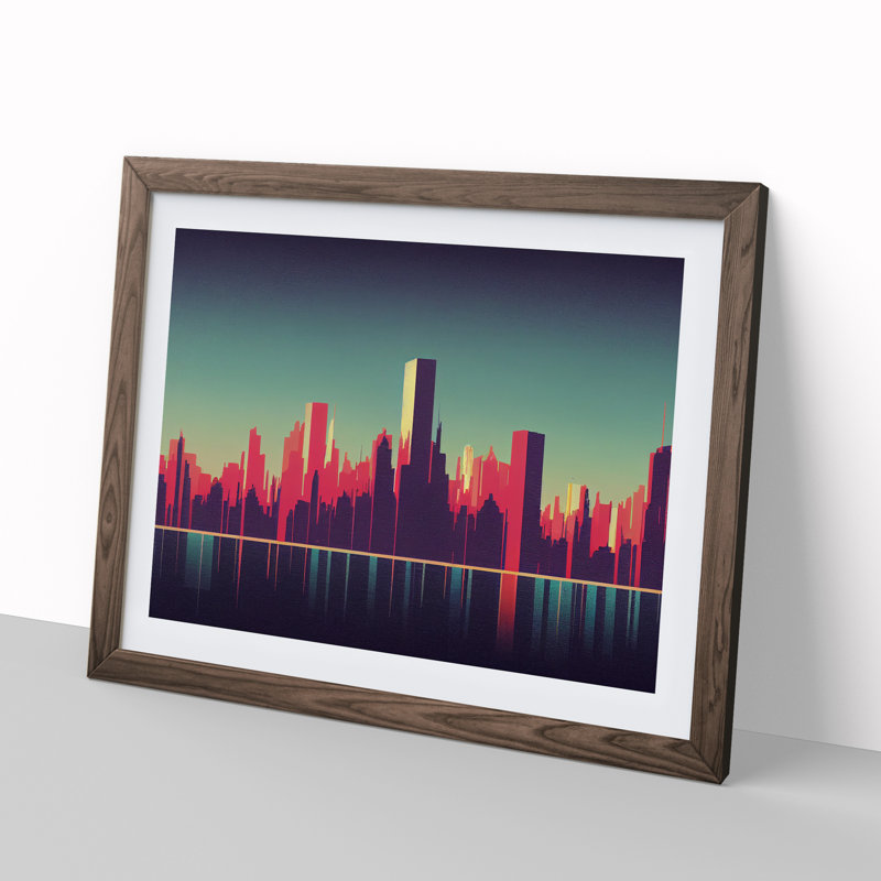 Otherworldly Skyline Architecture - Framed Print, 25cm H x 34cm W x 2cm D, Walnut