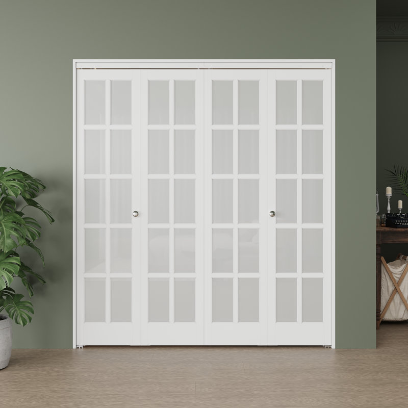 Porte pliante double en verre givré à la française avec trousse de quincaillerie, 72 po x 80 po 