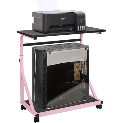 Computer Tower Stand With Lockable Wheels, Adjustable Height CPU Holder, 2-Tier Mobile PC Stand For Home Office, Gaming And Workstation