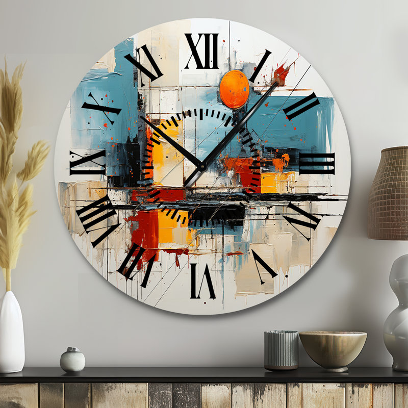 Horloge murale Teal Orange Bold Flow - Collages abstraits, Grand