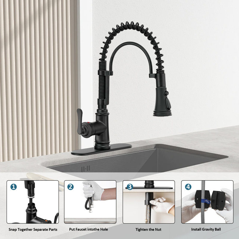 Single Handle Pull-Down Kitchen Faucet, 360-Degree Rotating Stainless Steel Faucet, 3 Water Flow Modes, 1-Hole Or 3-Hole Installation.