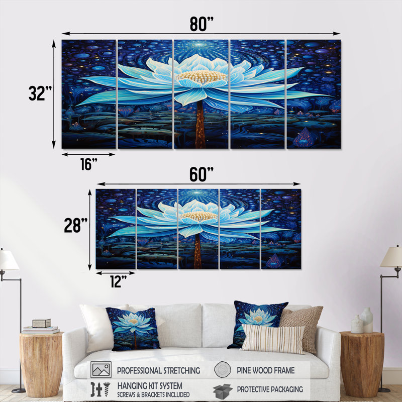 «Midnight Glory Peony Flower» - art mural pivoines pour le salon, 5 pièces, H 28 po x l 60 po