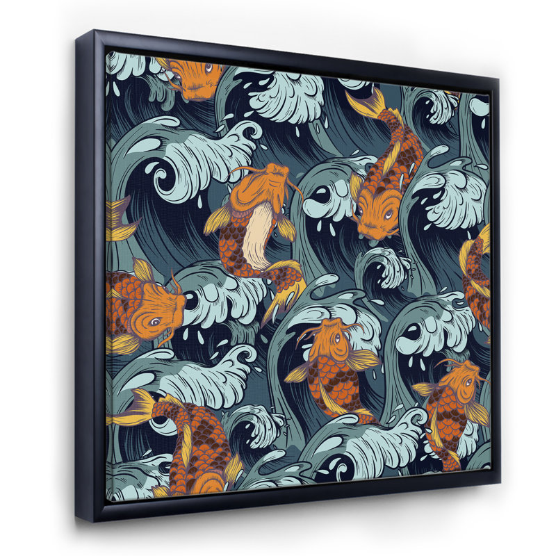 Poisson koi japonais - Impression sur toile, H 36 po x l 36 po x 1,5 po, Cadre flottant noir