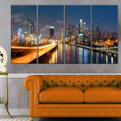 " Philadelphia Skyline at Night " 4 Piece Art Graphic Art Print