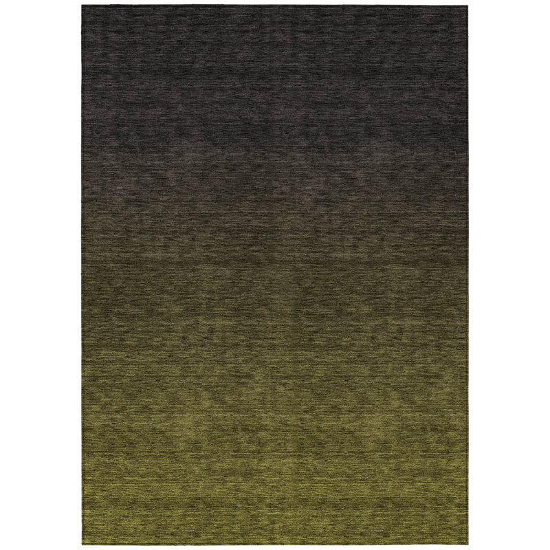 Tapis extérieur lavable abstrait vert olive et gris anthracite 3 pi x 5 pi
