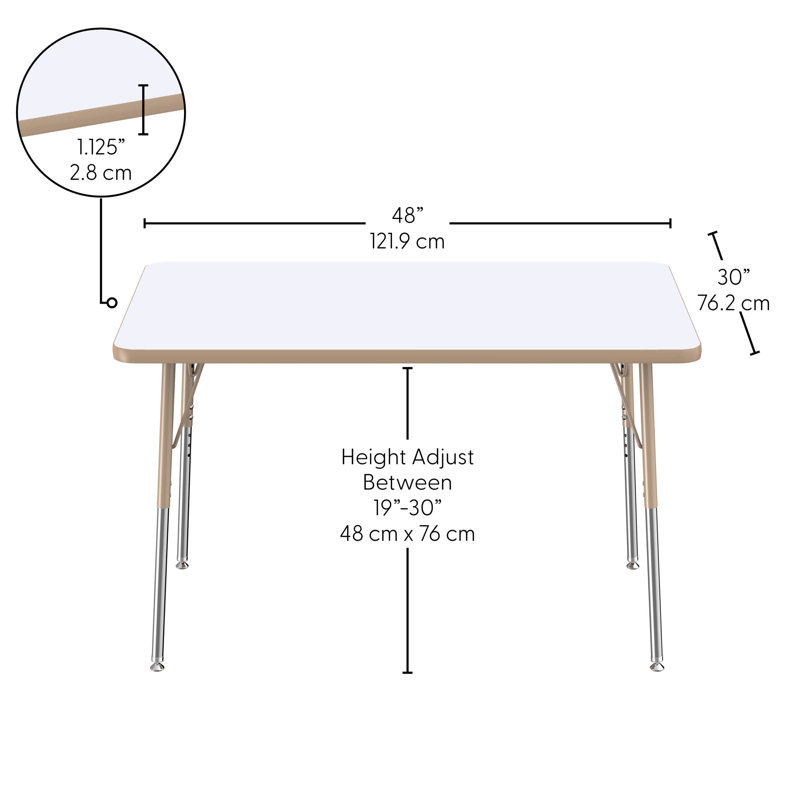 Table rectangulaire d'activités effaçables à sec avec pieds réglables, 30" x 72", Roulement pivotant standard