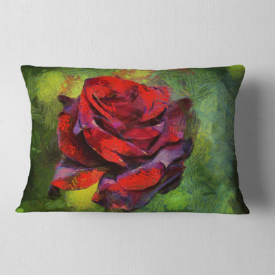 Red Rose on Green - Floral Printed Throw Pillow