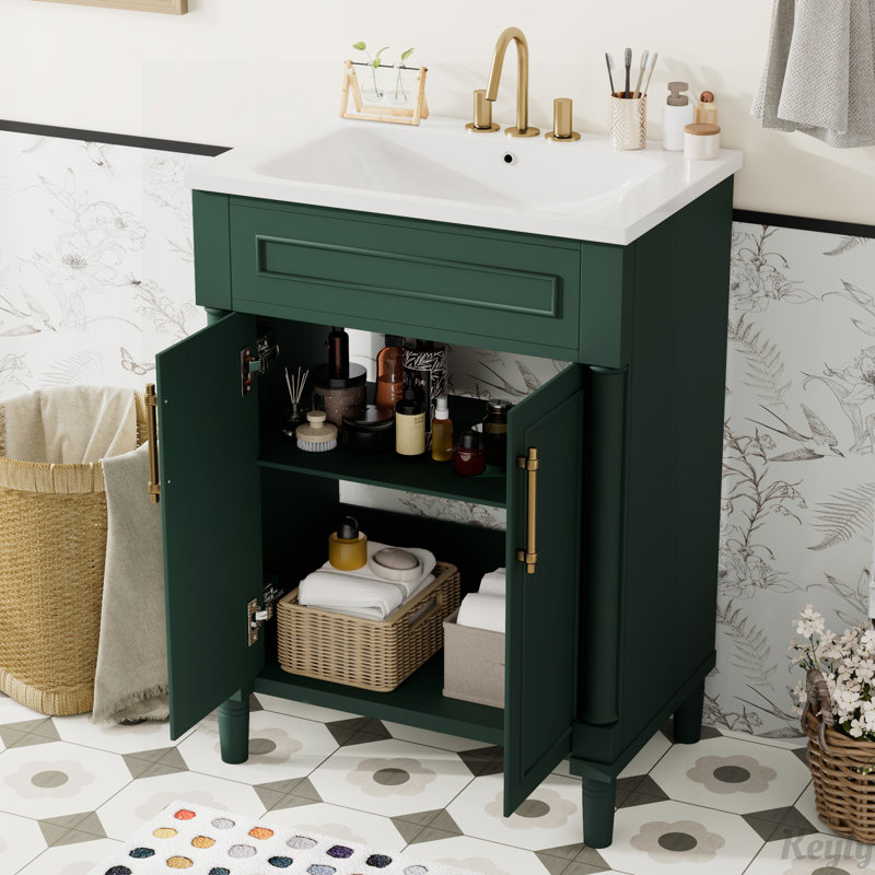 24" Bathroom Vanity with Ceramic Sink,2 Doors for Small and Medium Restroom, Green