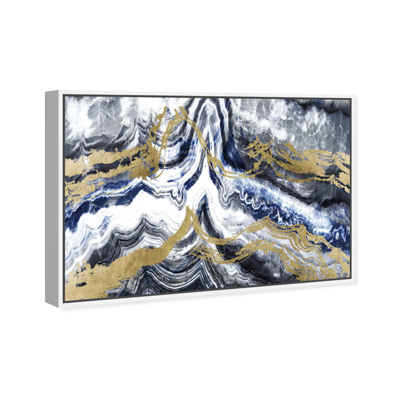 Abstrait cristaux de Bluelande - peinture, Cadre flottant blanc, H 36 po x l 54 po
