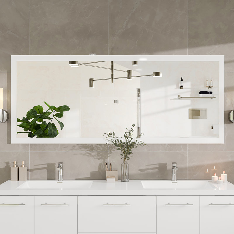 Miroir rectangulaire en bois de rose 48 "x 30" Eviva Sun, H 31,61 po x l 72 po, Blanc