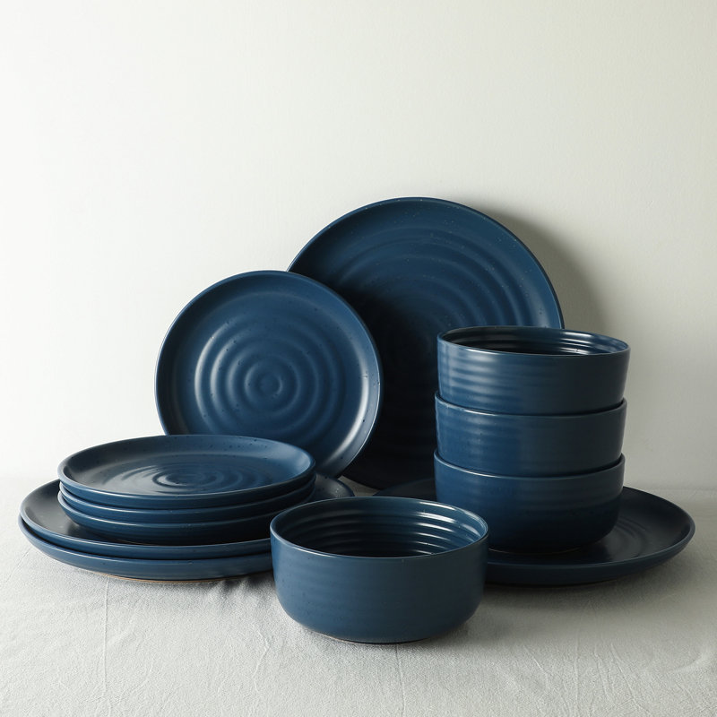 Earth & Clay Ion Dinnerware Set Stoneware, Blue, 24