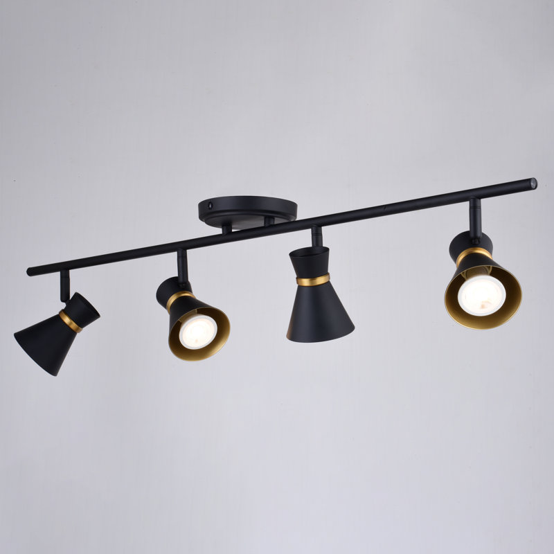 Ensemble de rail d'éclairage 4 lumières Aleezay, Noir mat / laiton satiné