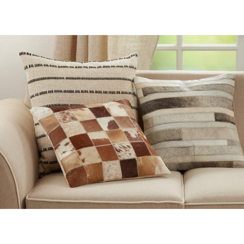 Gray Leather Hide Euro Throw Pillow Cover