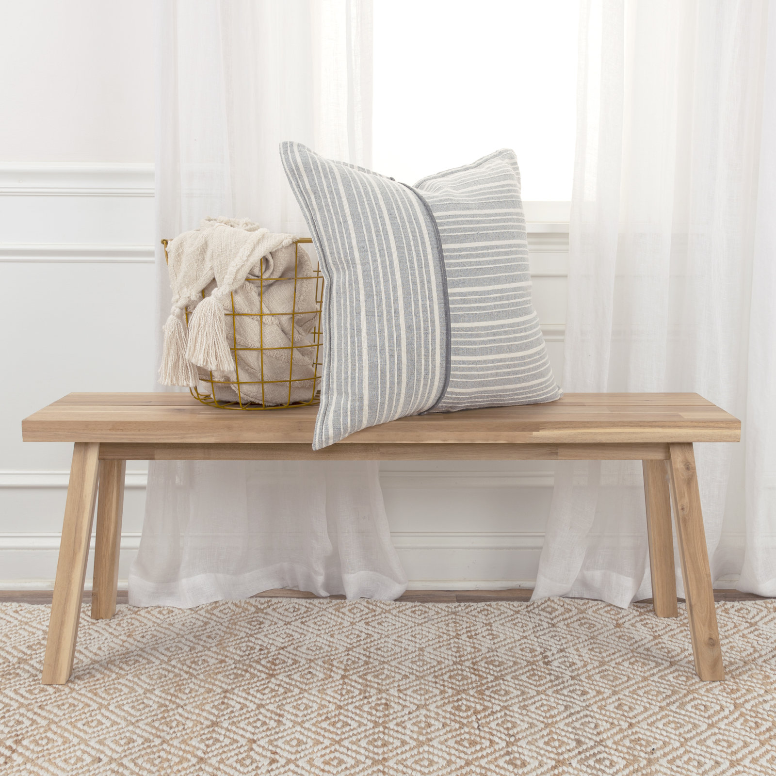 Berthe Striped Cotton Throw Pillow, Gray