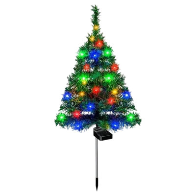 Solar Christmas Tree Lights – Outdoor Waterproof Multicolor LED Stake Lights, 29.5 In Holiday Garden & Yard Decor (Green)
