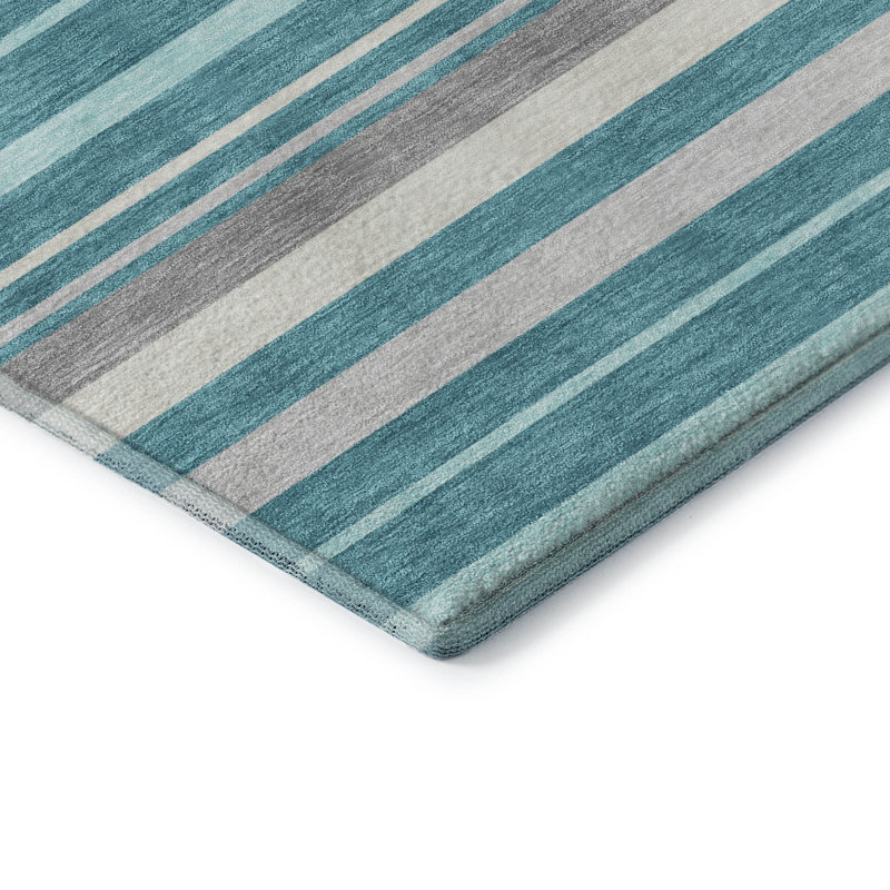 Tapis bleu sarcelle lavable à la machine Premium Prisco, Rectangle 2 pi 6 po x 3 pi 10 po