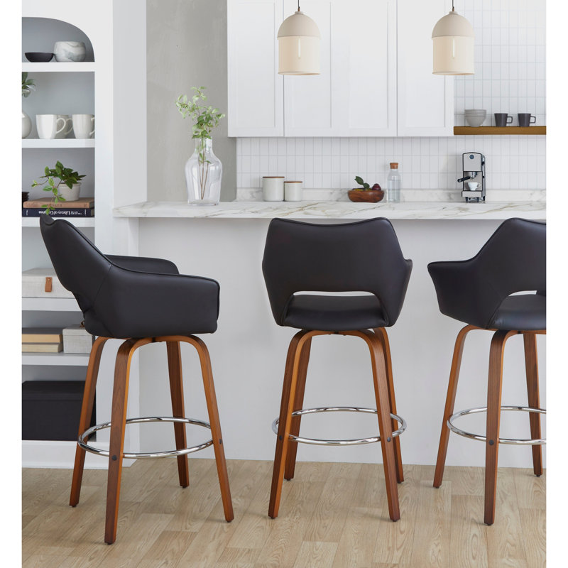 Tabouret de bar à hauteur fixe avec pivot, Noir / similicuir