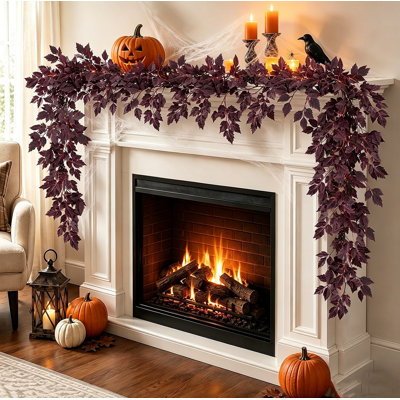 Guirlande artificielle d'automne, lot de 2, feuilles semées, idéale pour le foyer, l'escalier, le centre de table et la décoration de style champêtre.