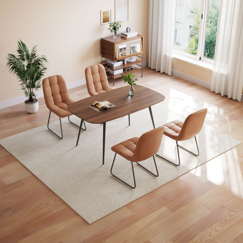5-Piece Dining Table and Chairs ,Dining Room Set with 4 Modern Chairs, Brown, Brown