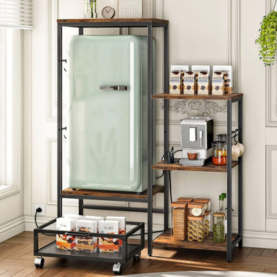 3-Tier Mini Fridge Stand With Removable Basket, Built-In Power Outlet & Adjustable Shelf, Sturdy Microwave Oven Stand For Kitchen, Office, Or Coffee Bar Station