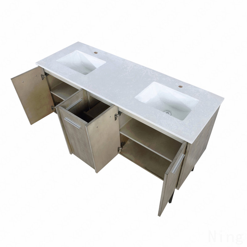 Meuble-lavabo double l 60 po x P 20 po, comptoir en quartz blanc, 60"