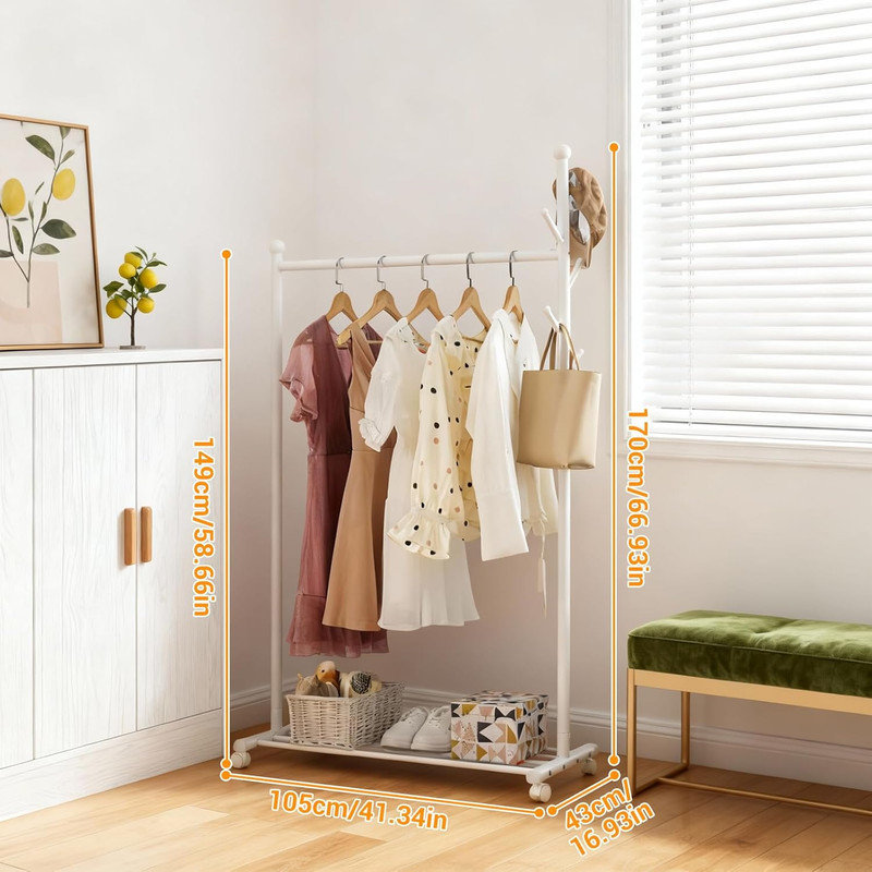 105cm Rolling Clothing Rack, White