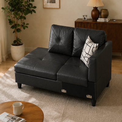 Black Faux Leather Modular Chaise Lounge for Living Room