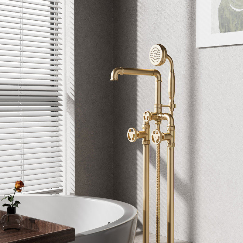 Freestanding Tub Filler with Diverter, Brushed Gold