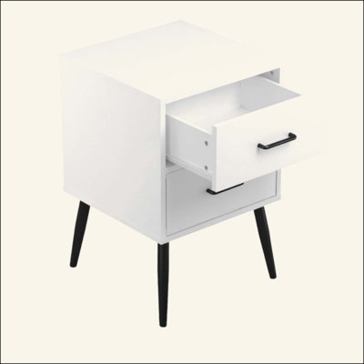 2-Drawer Nightstand with Metal Legs and Metal Handles, Modern White Bedside Table, Small End Table for Bedroom, Living Room or Apartment