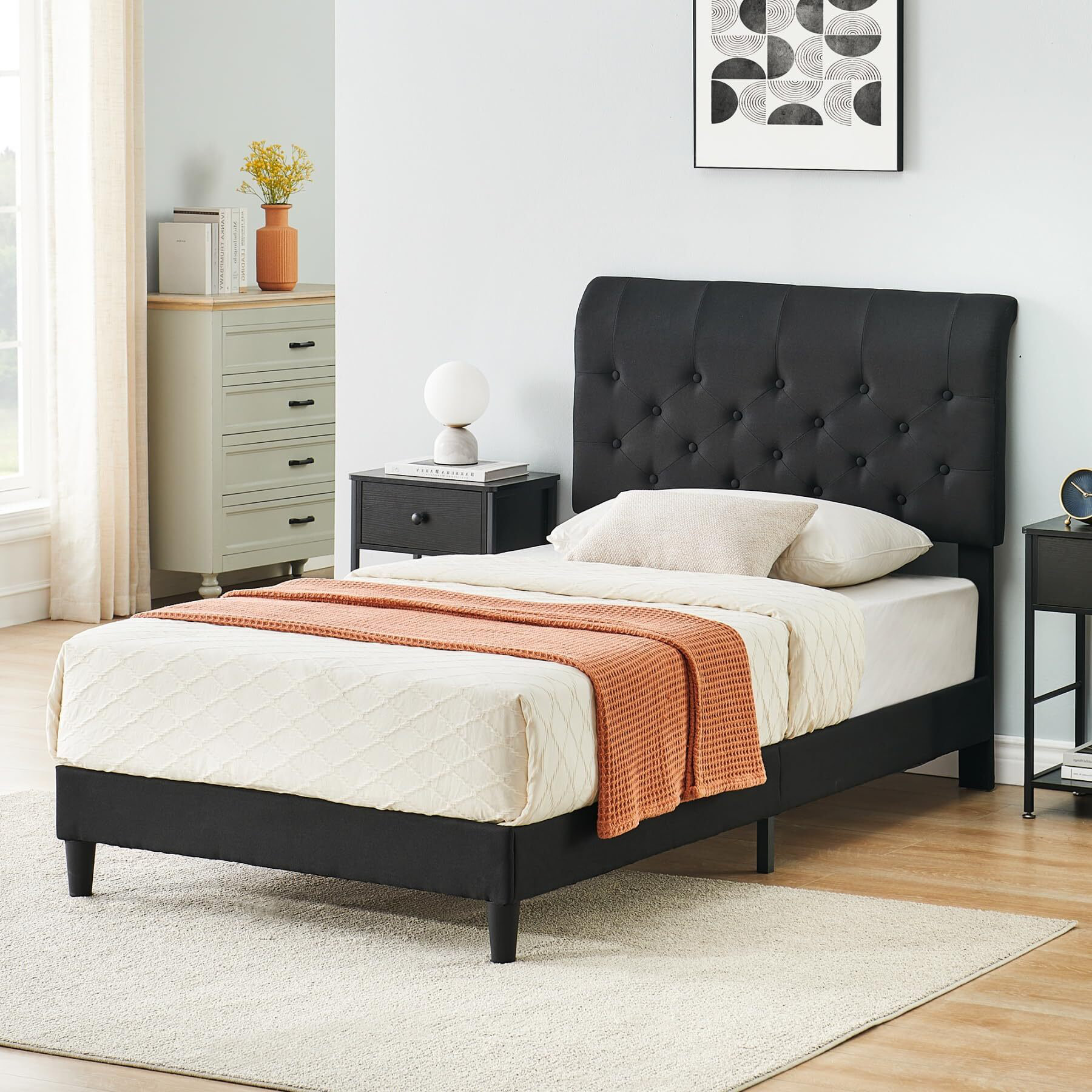 Winston Porter Bed Frame With Curved Upholstered Headboard | Wayfair