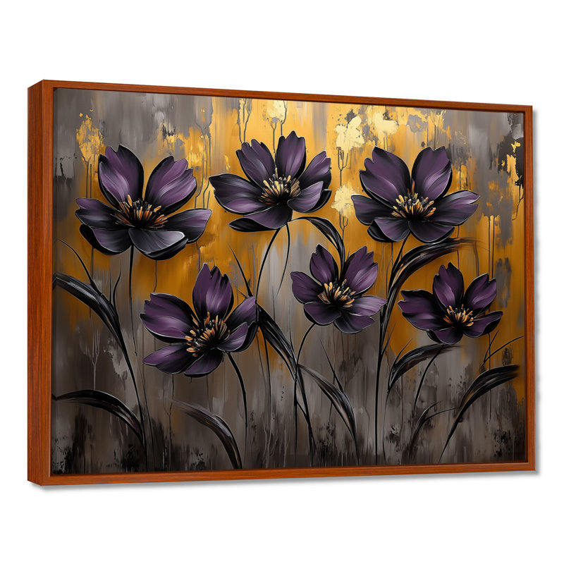 Doré mauve chardon fleurs chanson harmonie II - chardon art mural pour le salon, H 16 po x l 32 po, Brun