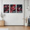 «Eat Love Drink», ensemble de 3 reproductions d'art sur toile tendues sur toile pour la cuisine et la salle à manger