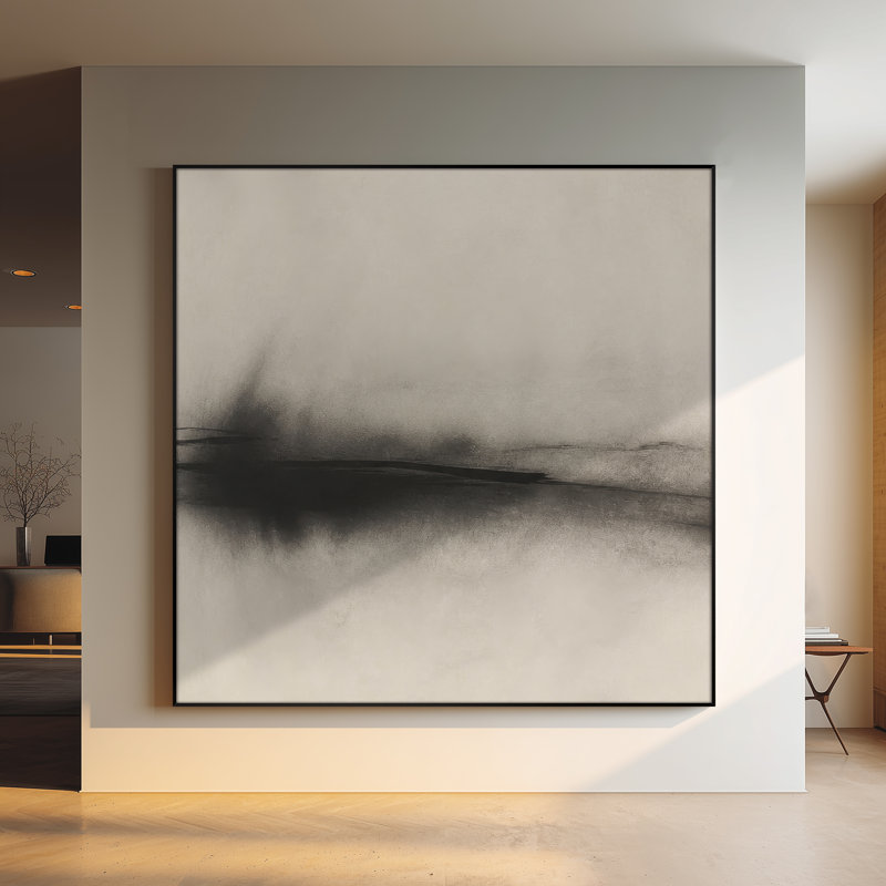 Très grande reproduction d'art sur toile - Abstrait horizon noir et beige doux pour le salon ou la chambre à coucher - «Assemblage requis du cadre (cadre non fini)»