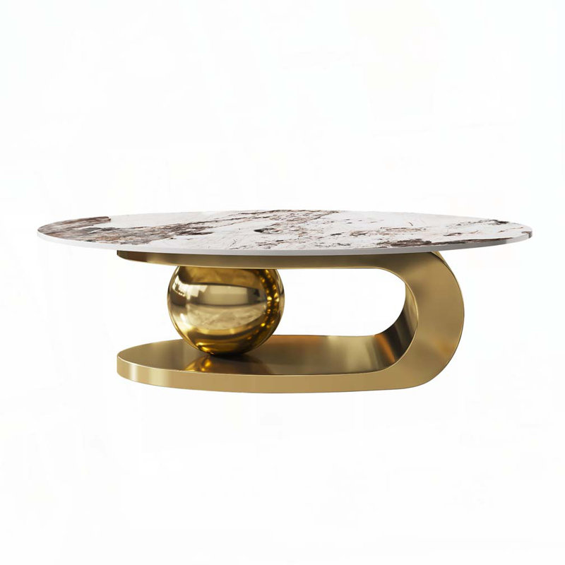 Everly Quinn Coffee Table with Sculptural Stainless Steel Base ...