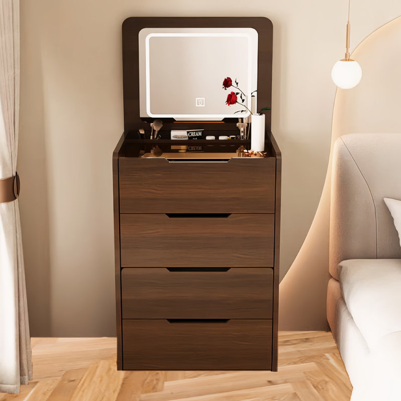 Compact Walnut Makeup Vanity With Modern Design And Practical Storage Stylish Convenient Options, Walnut