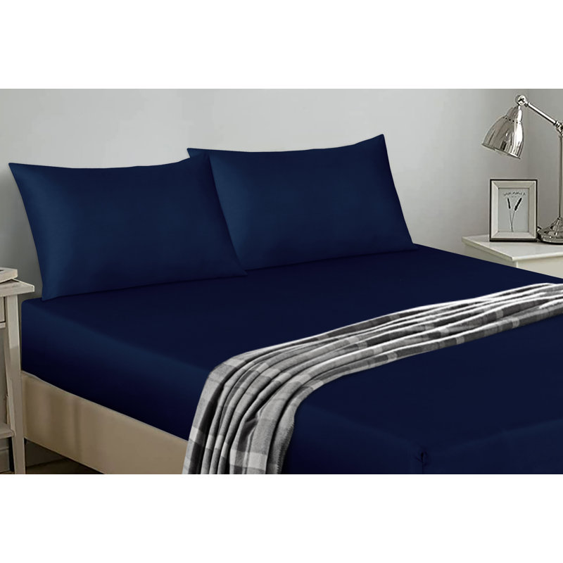 Janoshan Egyptian-Quality Cotton Fitted Sheet, Navy, Double (4'6")