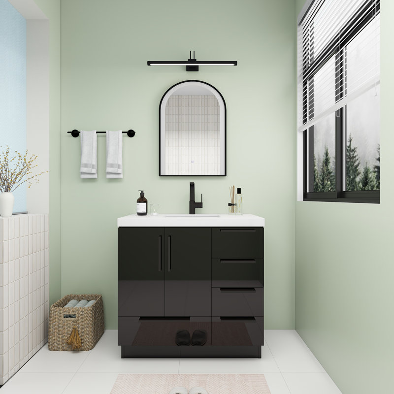 Meuble-lavabo autoportant avec tiroirs à droite Carla, Lustre noir, 35"