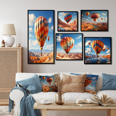Abstract Colorful Balloon Soaring - Hot Air Balloon Canvas Prints Set Of 5