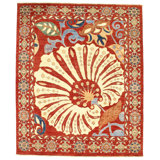 Suzani Wool Oriental Area Rug in Red/Ivory/Light Green