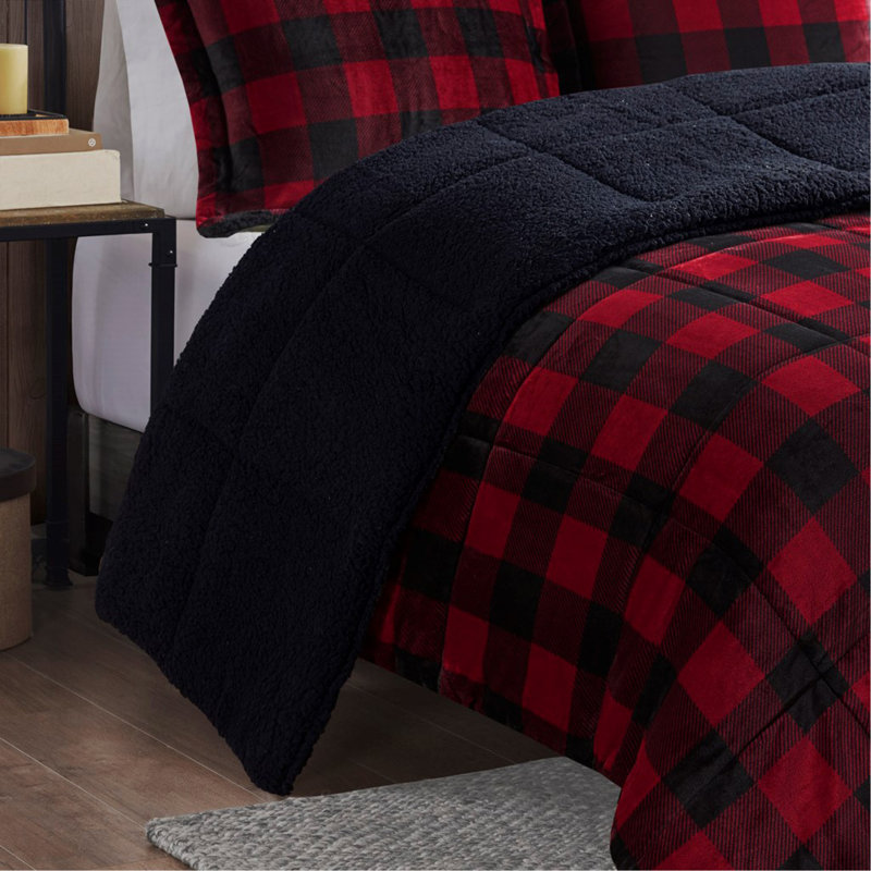 Ensemble d'édredon Plush To Sherpa, Édredon grand et 3 pièces supplémentaires, Rouge / noir 