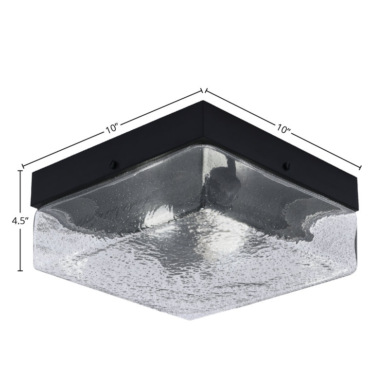 Plafonnier encastré 10 po, 2 ampoules, illustré avec verre, Clair, Noir mat