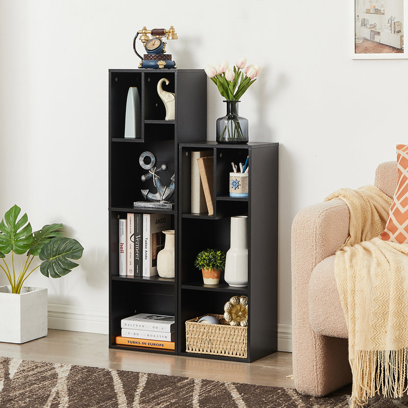 9-Cube Narrow Black Bookcase, Small Storage Cabinet with Open Shelves, Bookcase Set of 2, Black