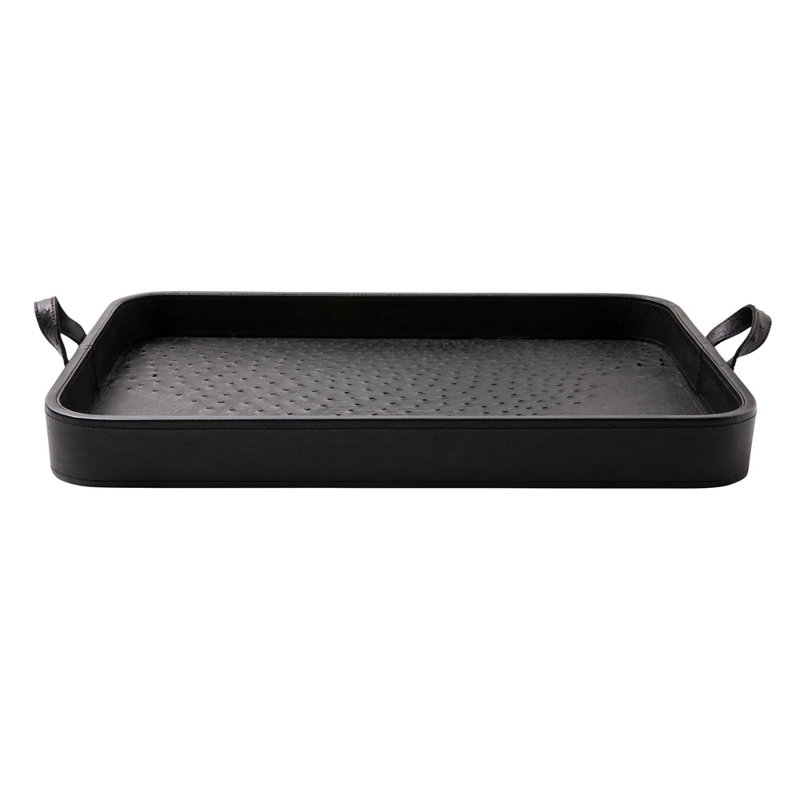 Ostrich Leather Inlay Tray, Black