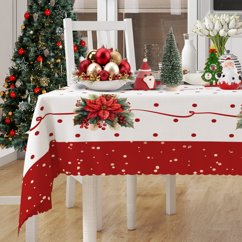 1pc round/rectangular polyester tablecloth, Christmas tablecloth with pine, snowman, truck, embosed edge, Christmas decorations for dining table, festival party holiday table decoration, perfect festival gift