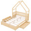Grand lit en bois avec garde-corps de 15,3 po et 2 tiroirs de rangement utiles - plateforme naturelle