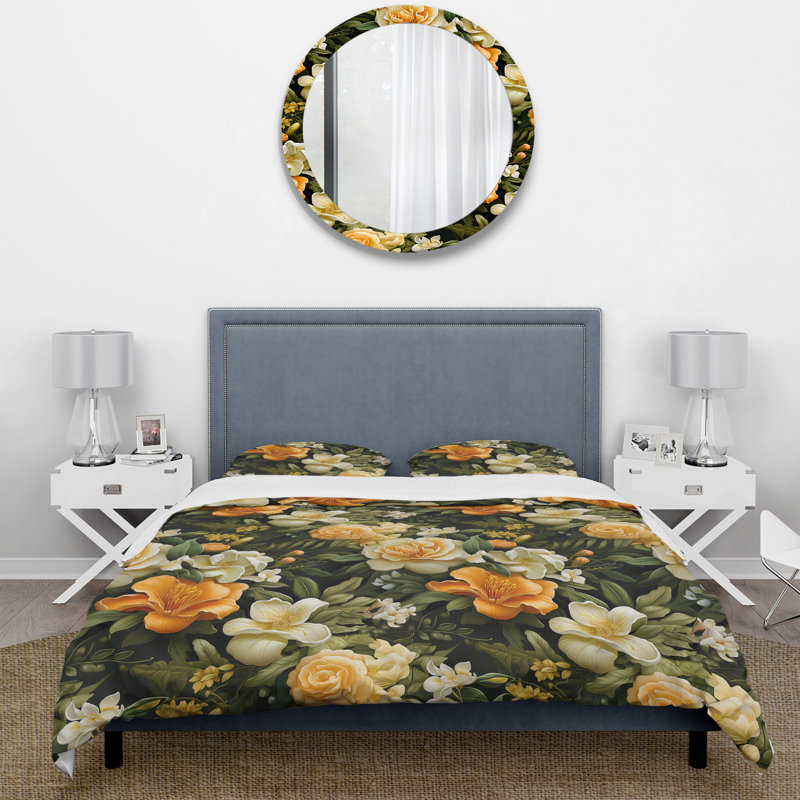 Mango Bloom Tropical Pattern Duvet Cover, Queen Duvet Cover + 2 Standard Shams