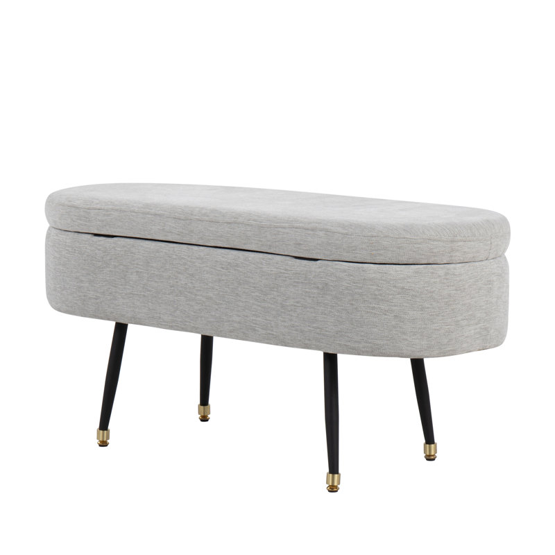 Banc de rangement contemporain en métal noir et gris clair avec détails en métal doré Harvey