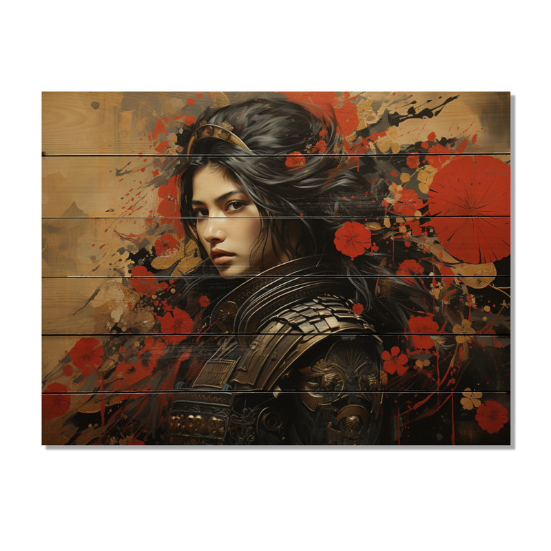 «Japon Art Silent Samurai Woman II» sur bois, H 30 po x l 40 po x P 0,78 po