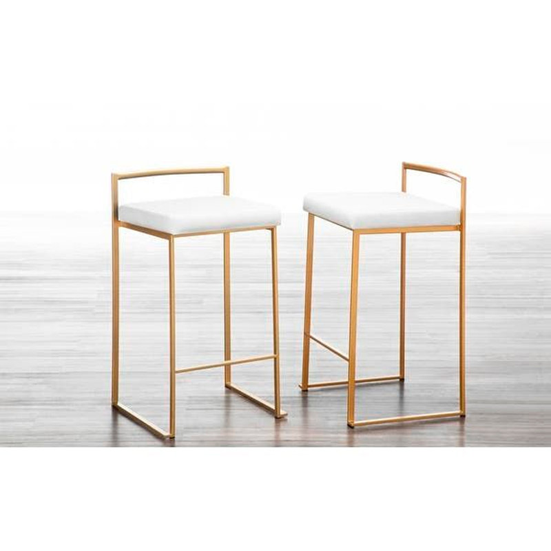 Upholstered Faux Leather Counter Stool, Gold, White